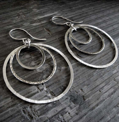 Pair of silver 3 circle dangle earrings