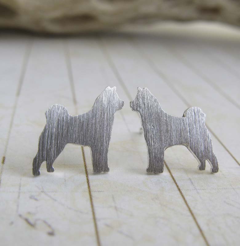 Akita Dog Stud Earrings Sterling Silver Handmade in the USA