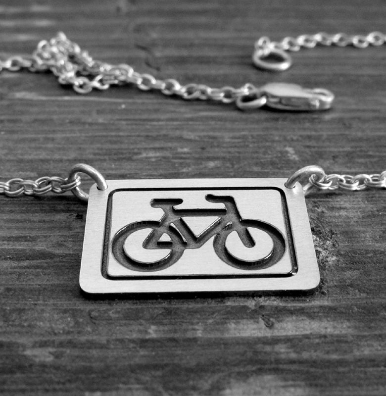 Sterling silver bicycle necklace clearance