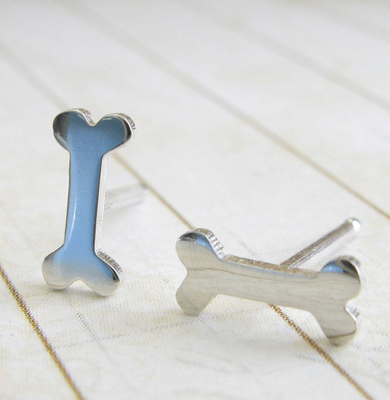 Tiny Dog Bone Stud Earrings Sterling Silver Handmade in the USA