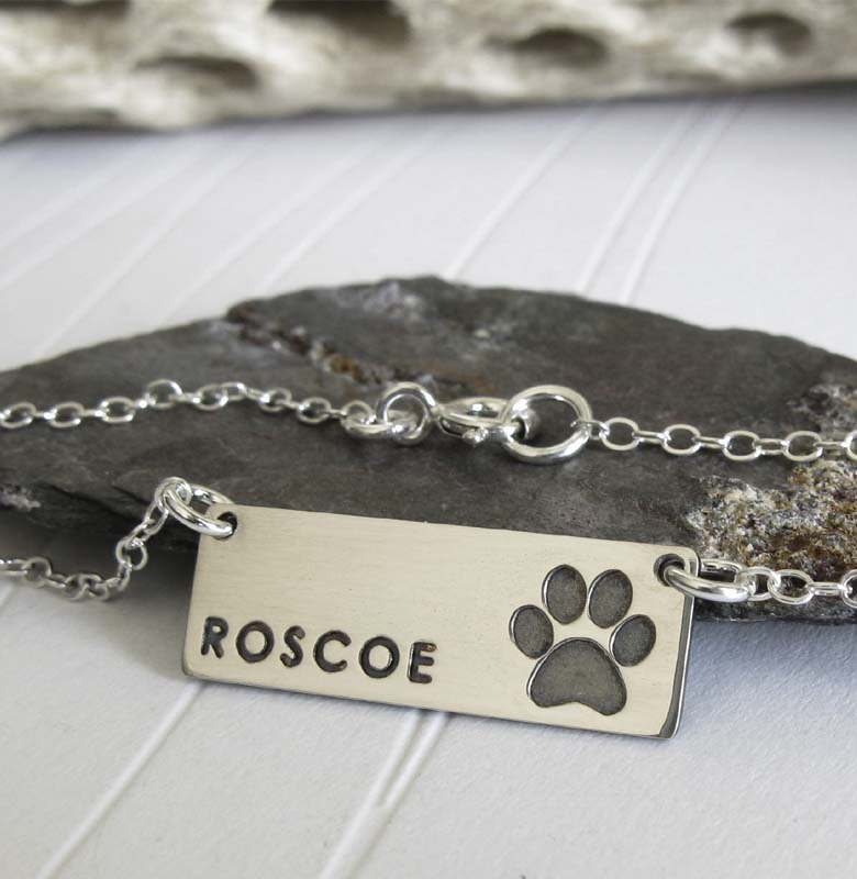 Dog Name Personalized Paw Print Pendant Necklace Handmade in the