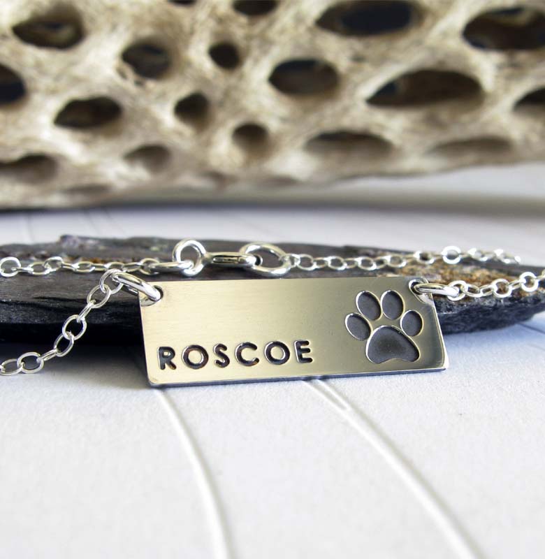 Dog Name Personalized Paw Print Pendant Necklace Handmade in The USA 19 Length Polished Sterling Silver