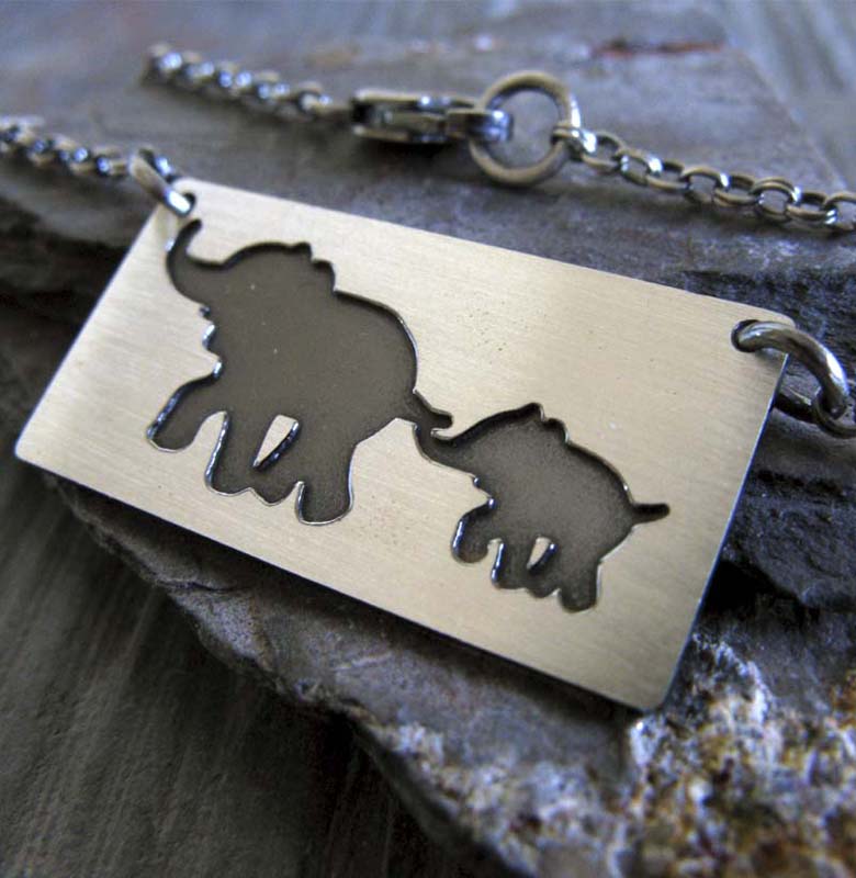 Elephant Necklace, Silver Elephant, Mother and Daughter, Baby Elephant, hotsell Mother Elephant