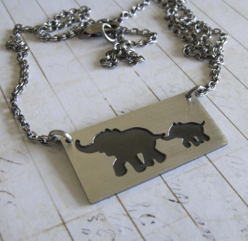 Elephant Mom and Baby Necklace Handmade in the USA Poseidon s