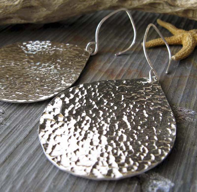 Huge Hammered Teardrop Dangle Earrings Handmade in the USA