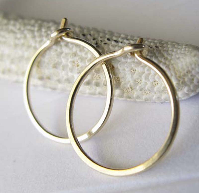 Tiny 14k or 18k Gold Sleeper Hoop Earrings Made in USA