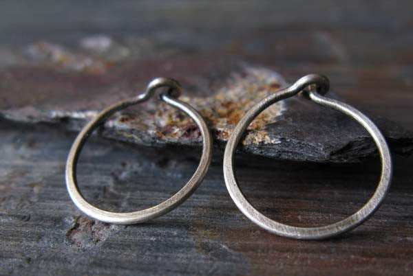 Tiny Rustic Sterling Silver Hoop Earrings Made in USA