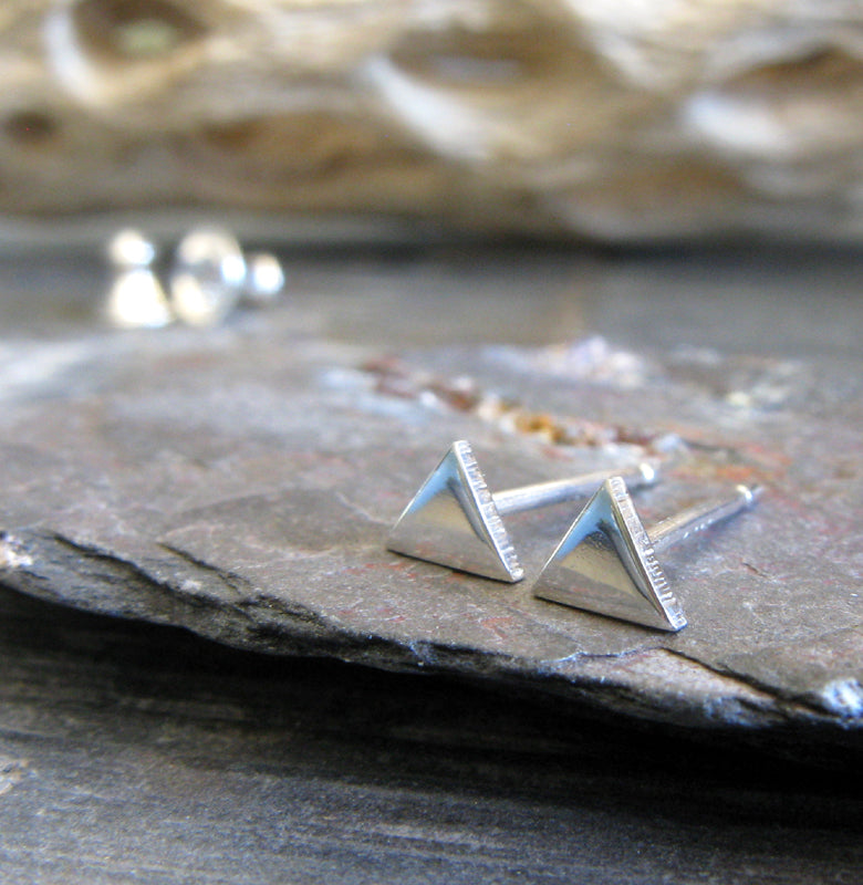 22kt Gold Plated Sterling Silver Triangle Stud Earrings - CZ Cubic Zirconia Post Connectors #97831