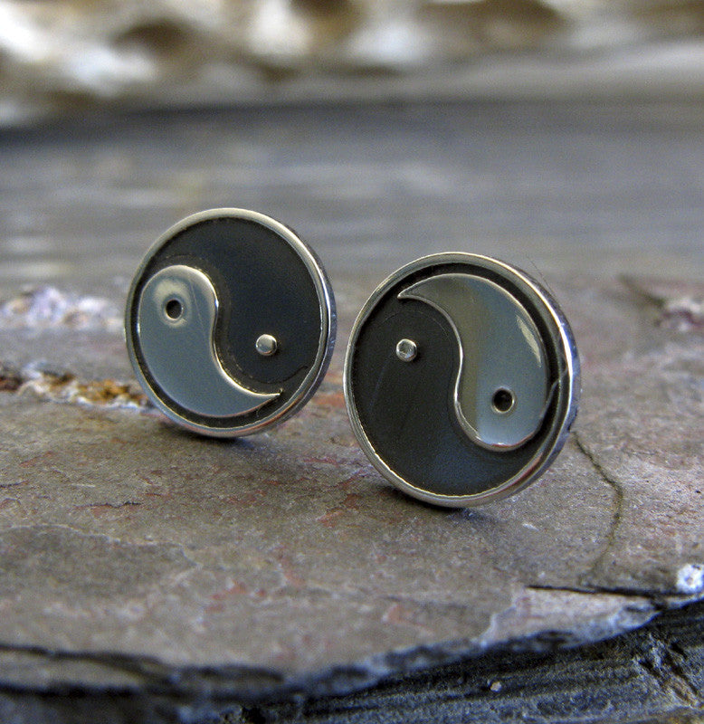 Yin yang stud earrings sterling silver best sale
