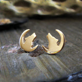 Wolf in Crescent Moon Stud Earrings