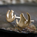 Wolf in Crescent Moon Stud Earrings