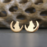 Wolf in Crescent Moon Stud Earrings