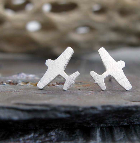 Silver Airplane Earrings