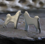 Akita sterling silver or 14k gold earrings. Dog Silhouette Stud jewelry