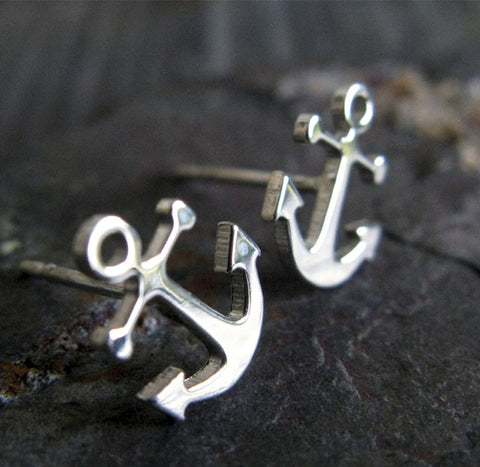 Anchor Post Earrings Sterling Silver or 14k Gold