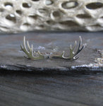 Antler deer rack earrings.  Handmade sterling silver or 14k gold studs.