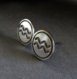 Aquarius zodiac stud earrings handmade in sterling silver