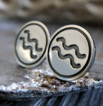 Aquarius zodiac stud earrings handmade in sterling silver