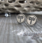 Aries zodiac stud earrings handmade in sterling silver