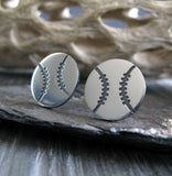 Baseball softball stud earrings handmade from sterling silver