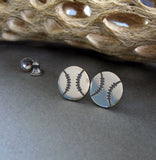 Baseball softball stud earrings handmade from sterling silver