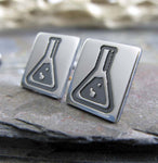 Science beaker sterling studs earrings. Handmade geek jewelry for her.