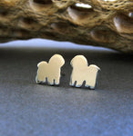 Bichon Frise tiny dog stud earrings. Handcrafted in sterling silver or 14k gold.