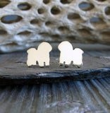 Bichon Frise tiny dog stud earrings. Handcrafted in sterling silver or 14k gold.