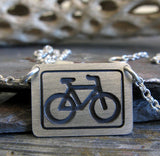 Bike necklace engraved in sterling silver. Dainty bicycle jewelry