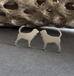 Bloodhound dog stud earrings handmade in sterling silver and 14k gold