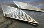 Edgy long triangle boho earrings handmade in sterling silver