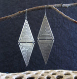 Edgy long triangle boho earrings handmade in sterling silver