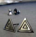 Triangle Stud earrings handcrafted in sterling silver. Boho Jewelry.