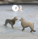 Border Collie smart dog tiny earrings. Handmade in sterling silver or 14k gold.