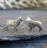 Border Collie smart dog tiny earrings. Handmade in sterling silver or 14k gold.