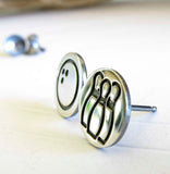 Bowling Ball and Pins Stud earrings artisan handmade from sterling silver