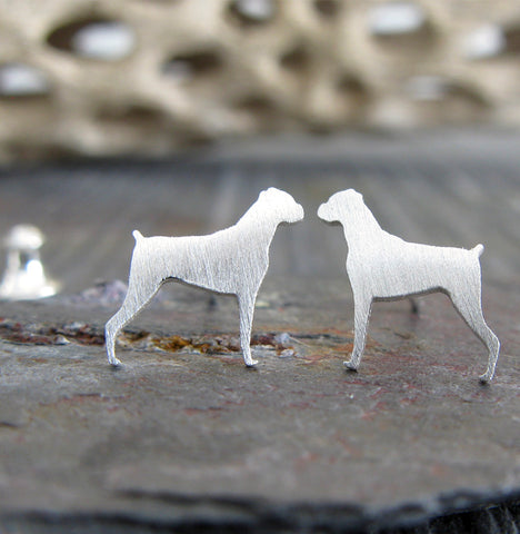 Boxer dog tiny little stud earrings handmade in sterling silver or 14k gold