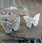 Butterfly stud earrings antiqued sterling silver