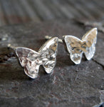 Butterfly stud earrings hammered sterling silver