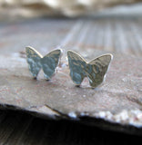 Butterfly stud earrings hammered sterling silver