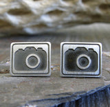 Camera Stud Earrings. Sterling Silver Handmade Jewelry