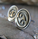 Cancer zodiac stud earrings handmade in sterling silver