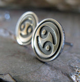 Cancer zodiac stud earrings handmade in sterling silver