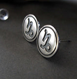Capricorn zodiac stud earrings handmade in sterling silver