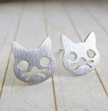 Cat Face with Whiskers Stud Earrings