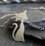 Cat with whiskers pendant necklace handmade in sterling silver