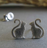 Cat with Long Tail Stud Earrings