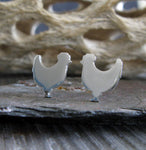 Chicken bird stud earrings handmade in sterling silver or 14k gold
