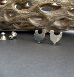 Chicken bird stud earrings handmade in sterling silver or 14k gold