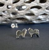 Chow Chow tiny dog stud earrings handcrafted in sterling silver or 14k gold